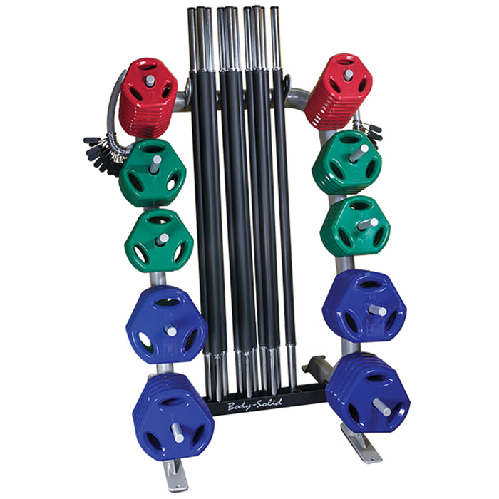 Body-Solid - Storage Pack GCRPACK - Cardio Barbell Pack, Includes 1-Rack, 10-55" straight bars, 20-1" spring collars, 20-2.5lb plates, 20-5lb plates, 20-10lb plates